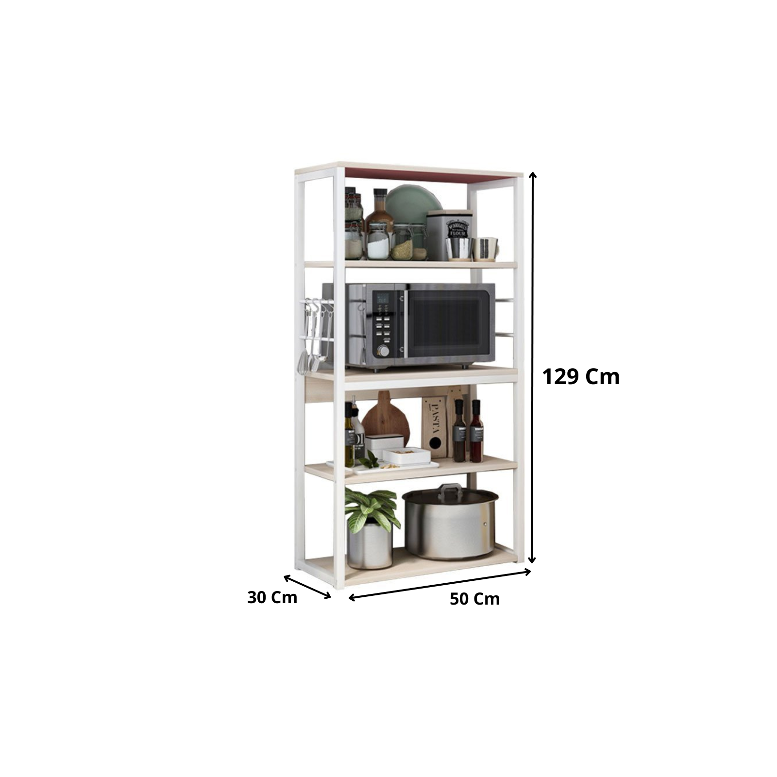 Estantería de Cocina Alta con Marco de Metal Blanco, Estante para  microondas 50x30x130 Cm Color Natural y Blanco